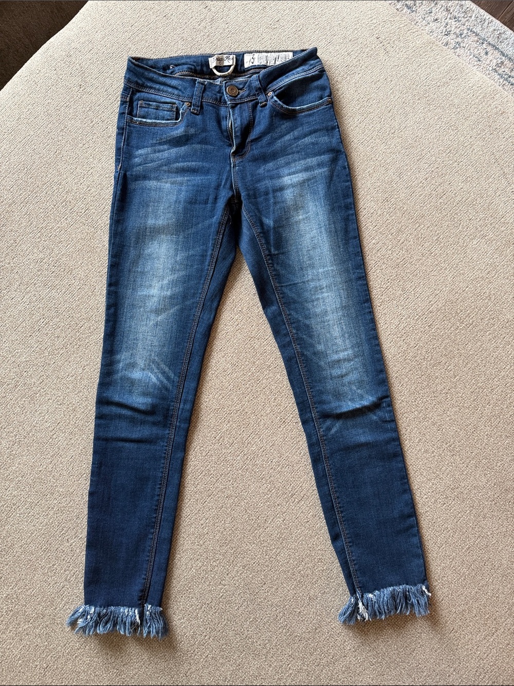 Indigo Rein Blue Frayed Hem Ankle Skinny Jeans